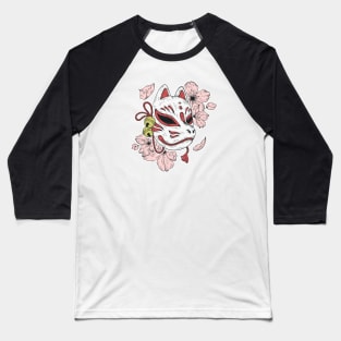 Japanese kitsune mask and sakura flower Baseball T-Shirt